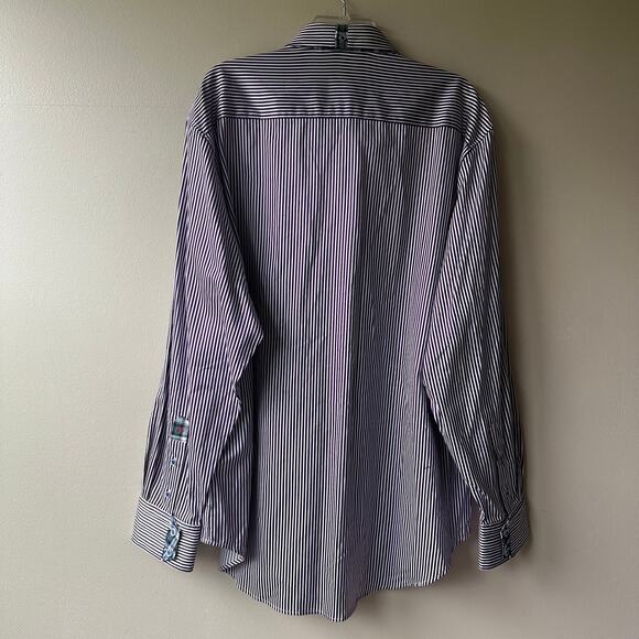 Robert Graham X Striped Button Down Flip Cuff Dress Shirt Cotton Purple Mens 3XL - Picture 3 of 16